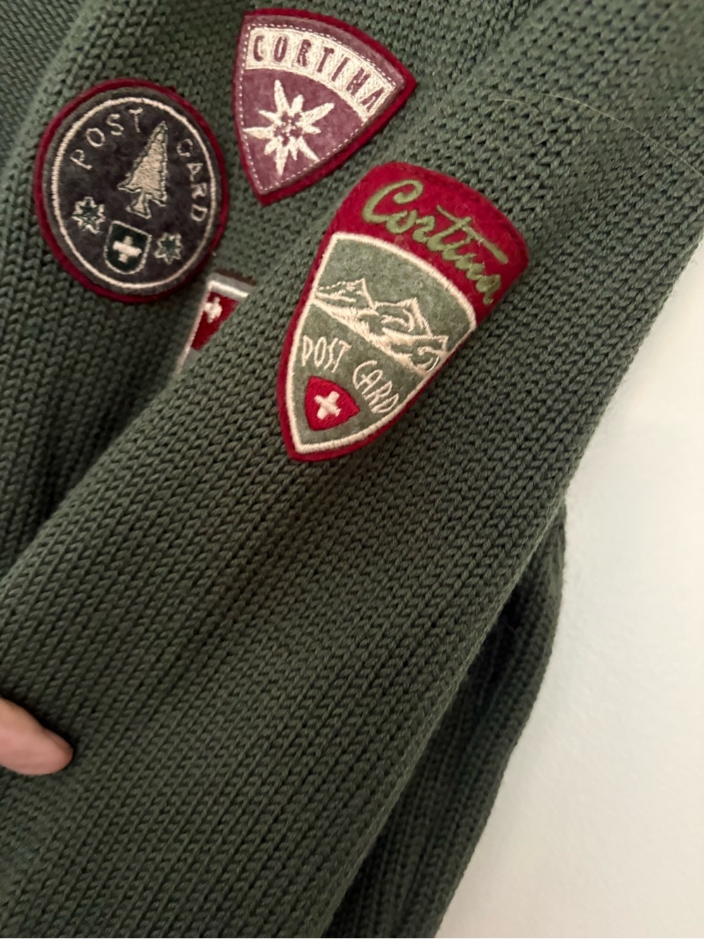 Olive Green Women’s Italian Badge Knit Cardigan Sweater